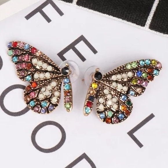 Butterfly Wings Rhinestone Stud Earrings Multi-color - Picture 12 of 17